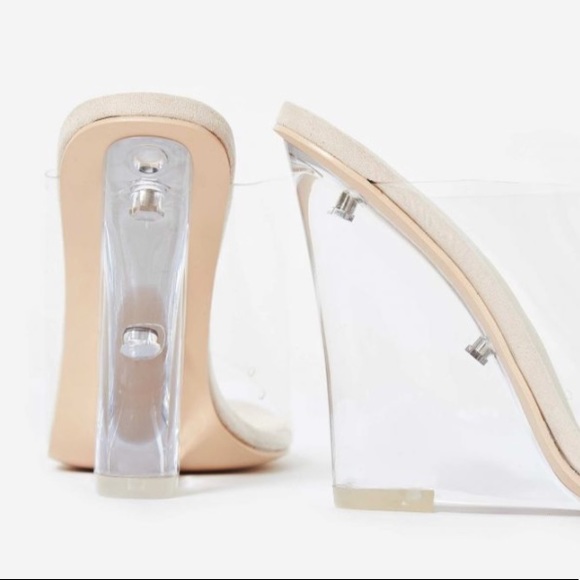 🆕 LAST! Ice Queen |  Perspex Wedge Mules - Nude - Picture 7 of 8
